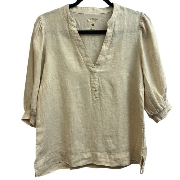 Lilly Pulitzer Tops - Lilly Pulitzer Mialeigh Beige Tan 100% Linen Top 3/4 Sleeve Size 8 *FLAW*
